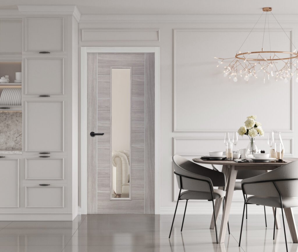 White Grey Laminate Palermo with Clear Glass Door