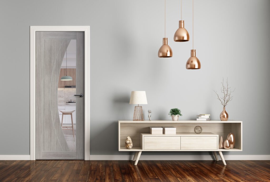 White Grey Laminate Salerno with Clear Glass Door