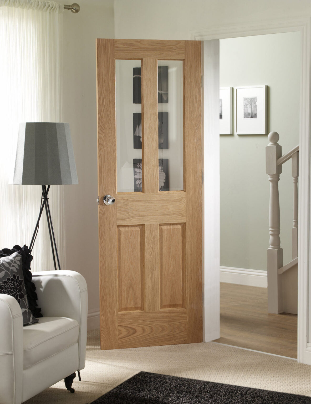 Internal Oak Malton Fire Door with Clear Bevelled Glass