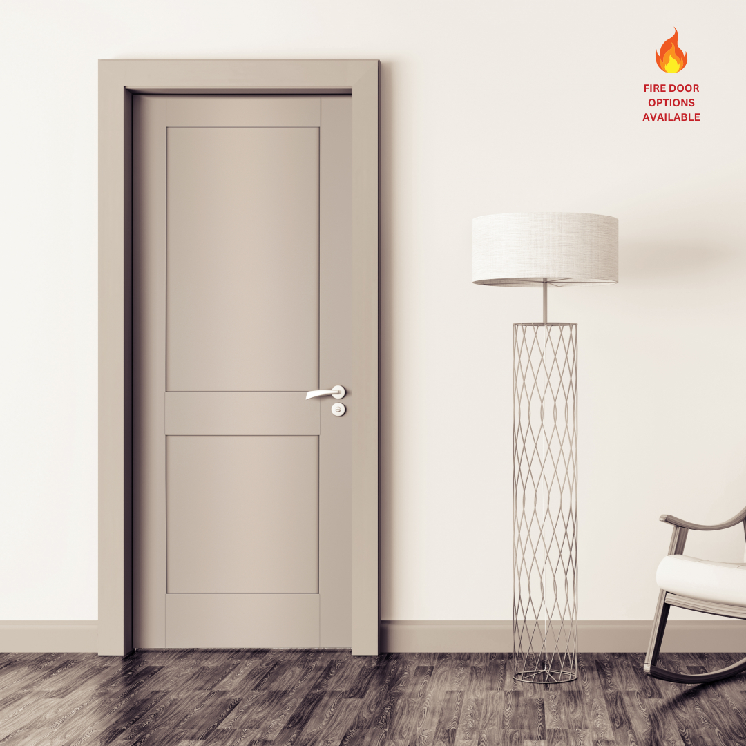 Camaflexi Homestead Two Panel Shaker Slab Door - 26 Inch, White Primed, Solid Wood Frame, Ready To Paint For Interior Use