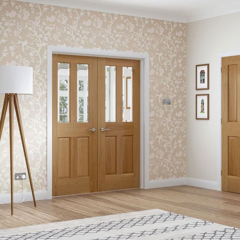 Malton Unfinished Oak Glass Internal Door Pair